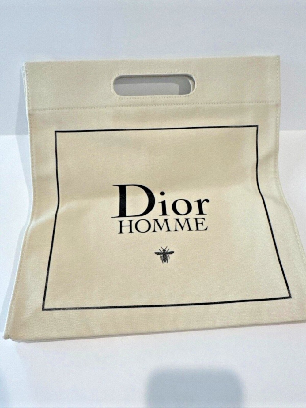 Dior Homme Cream and Black Logo Canvas Tote